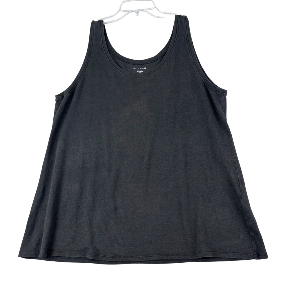 Eileen Fisher M Black Organic Linen Tank Top Scoop Neck Relaxed Minimalist Layer